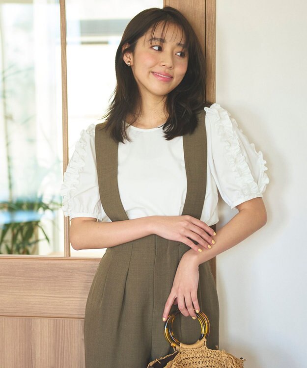 Feroux 【洗える】袖フリルチュニック ブラウス ホワイト系