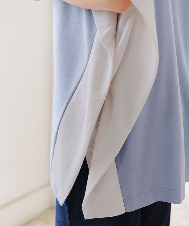 Tiaclasse 【洗える】配色カットソードルマントップス サックス