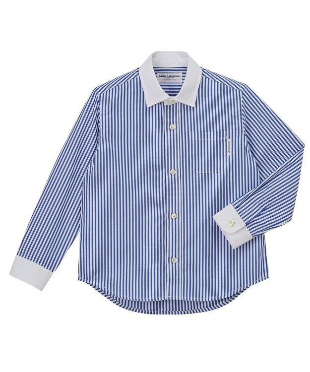 MIKI HOUSE HOT BISCUITS 【110-130cm】ブロード素材の長袖シャツ 紺×白