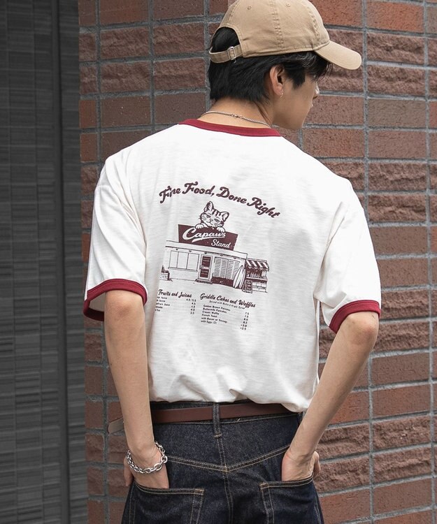 WEGO ワンポイント刺繍リンガーT（SS） ホワイトアイボリー