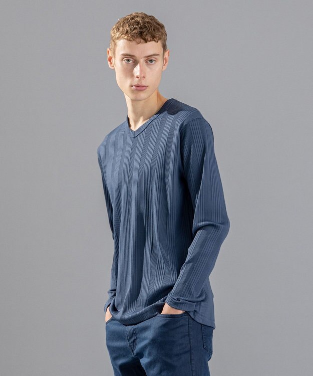 JOSEPH HOMME 【LEON 掲載】テックリブジャージー　Vネックカットソー ダルブルー系