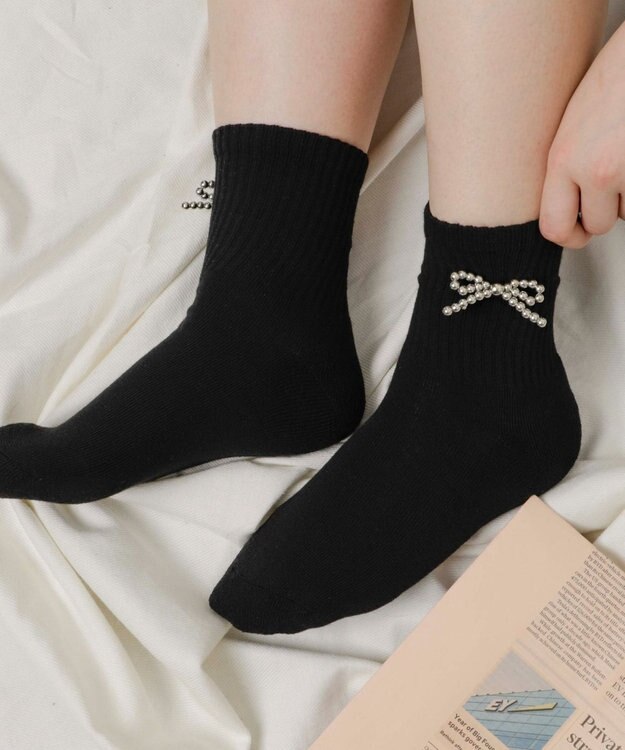 WEGO メタルリボンクルーソックス ブラック