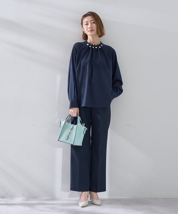 YECCA VECCA パールタックブラウス Navy