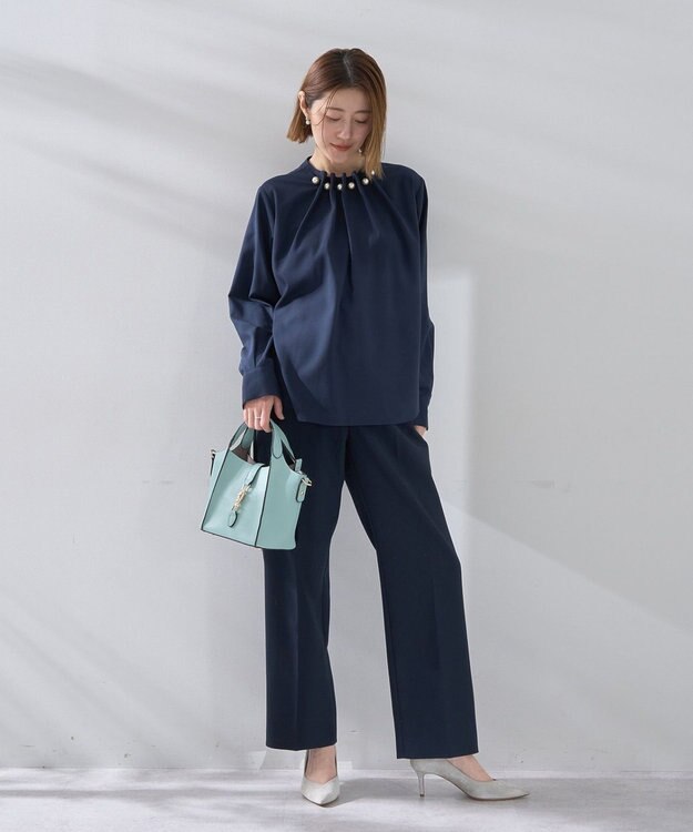 YECCA VECCA パールタックブラウス Navy
