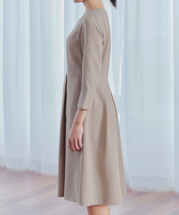 Tiaclasse 【3WAY】リボンブローチ＆ベルト付きフレアワンピース グレージュ