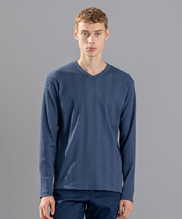 JOSEPH HOMME 【LEON 掲載】テックリブジャージー　Vネックカットソー ダルブルー系