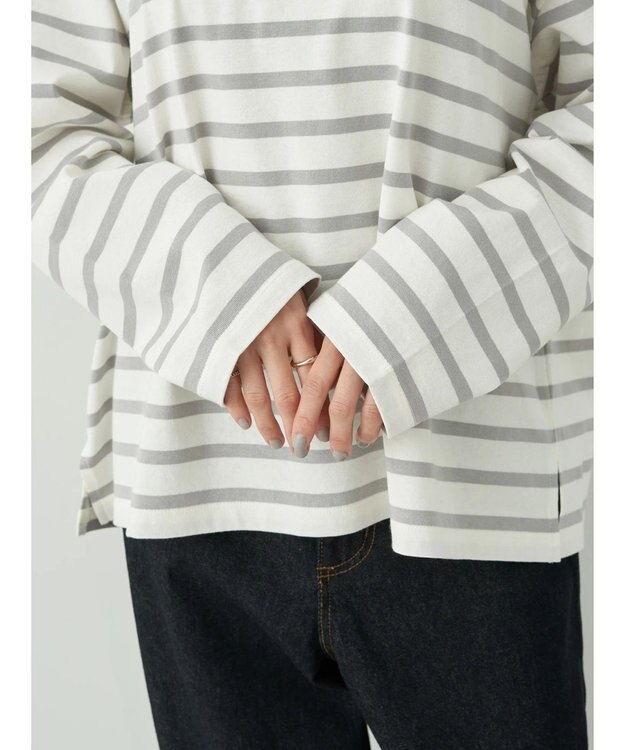 earth music&ecology レースプリントボーダープルオーバー Border Gray