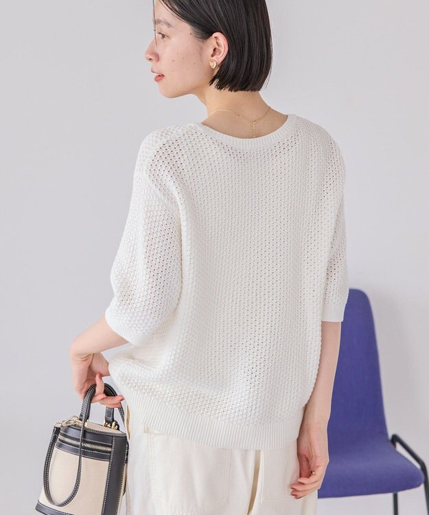 AMERICAN HOLIC 透かし編み半袖ニットプルオーバー Off White