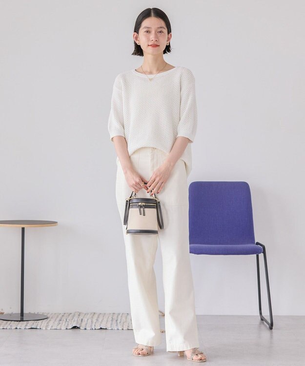 AMERICAN HOLIC 透かし編み半袖ニットプルオーバー Off White