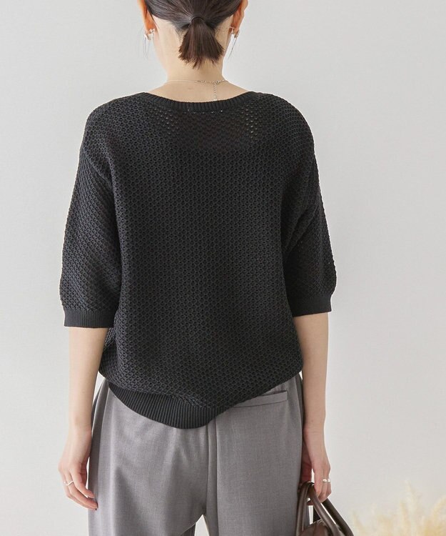 AMERICAN HOLIC 透かし編み半袖ニットプルオーバー Black