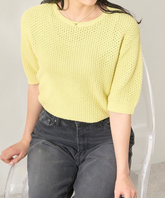 AMERICAN HOLIC 透かし編み半袖ニットプルオーバー Pistachio