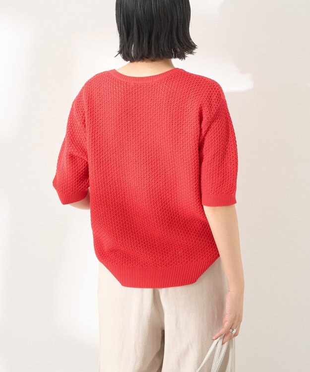 AMERICAN HOLIC 透かし編み半袖ニットプルオーバー Red