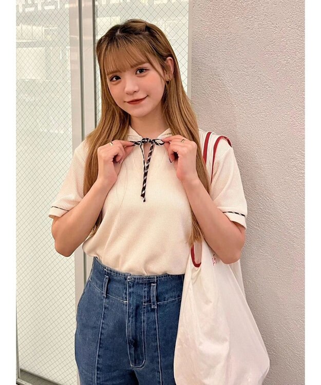 Green Parks チェックポイントワッフルプルオーバー Off White