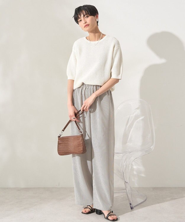 AMERICAN HOLIC 透かし編み半袖ニットプルオーバー Off White