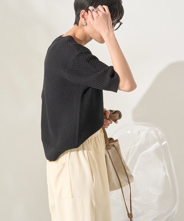 AMERICAN HOLIC 透かし編み半袖ニットプルオーバー Black