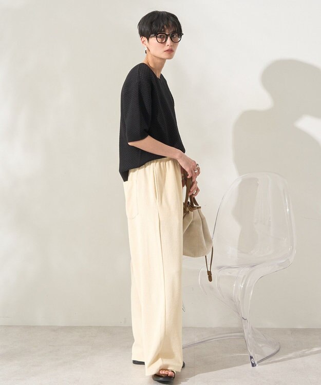 AMERICAN HOLIC 透かし編み半袖ニットプルオーバー Black