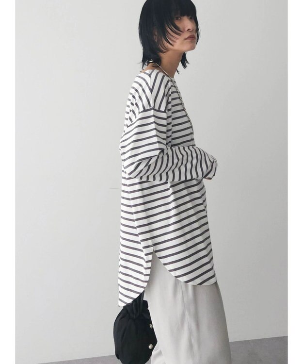 Green Parks ラウンドボーダーリラックスプルオーバー Gray