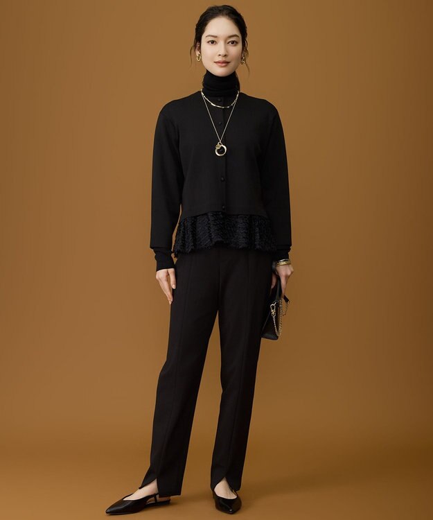 自由区 L 【17号サイズまで展開・SHIHOさん着用】ジョーゼットニット パンツ ブラック