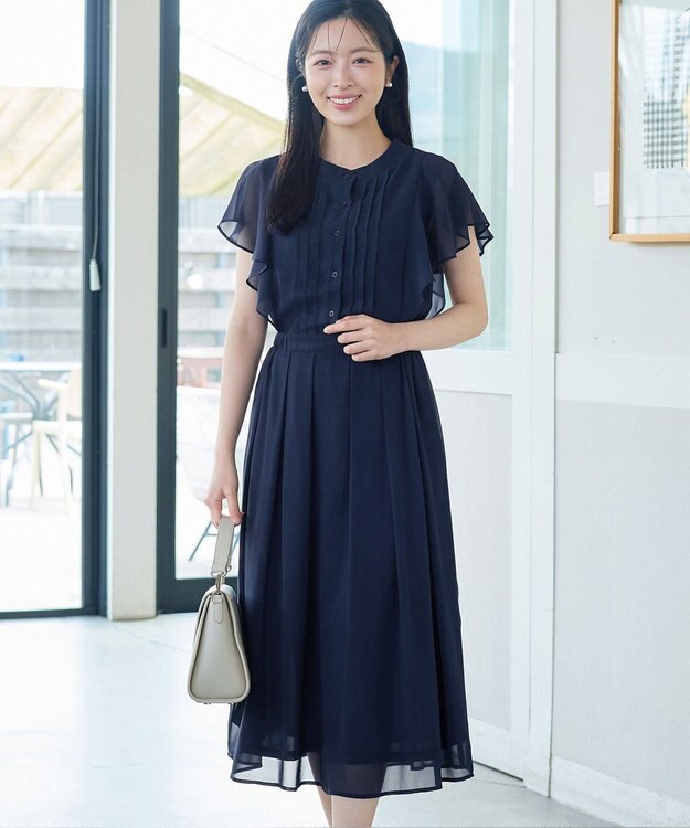 Tiaclasse L 【新色追加】フレアスリーブワンピース ダークネイビー