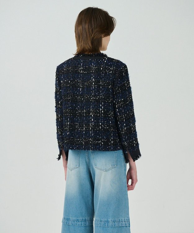 GRACE CONTINENTAL ビジューラインツイードジャケット ネイビー