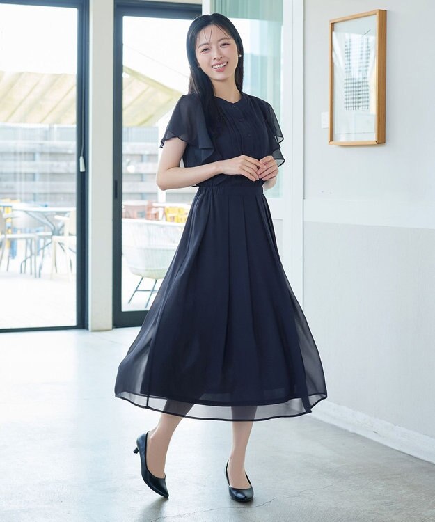 Tiaclasse L 【新色追加】フレアスリーブワンピース ダークネイビー