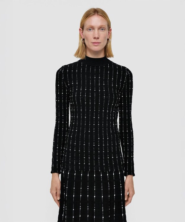  【洗える】フラグメントストライプ　モックネックニット