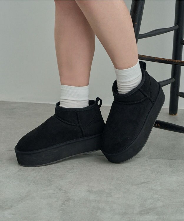 WEGO 【暖かい】厚底ショートFムートンブーツ ブラック