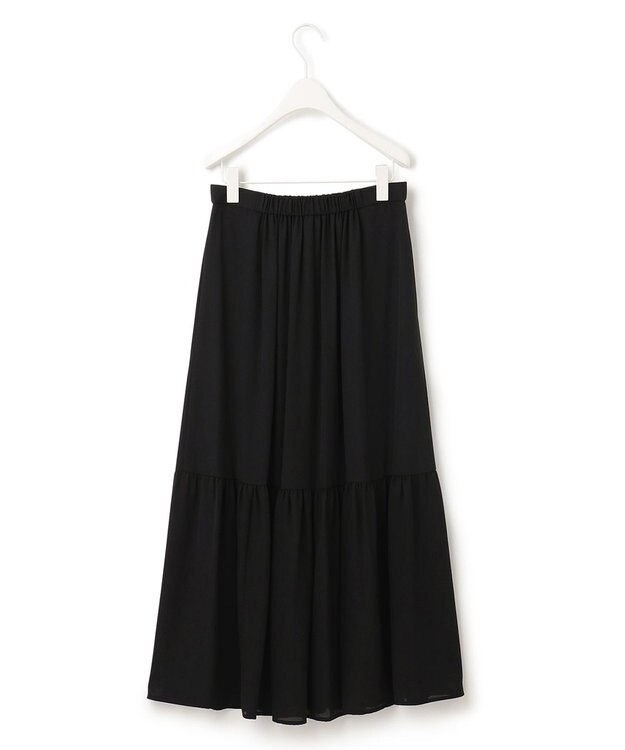 ICB 【洗える】エステルジョーゼット ティアードスカート ブラック系