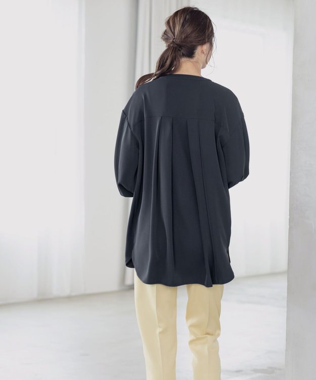 Tiaclasse L 【洗える】とろみシャツチュニック ネイビー