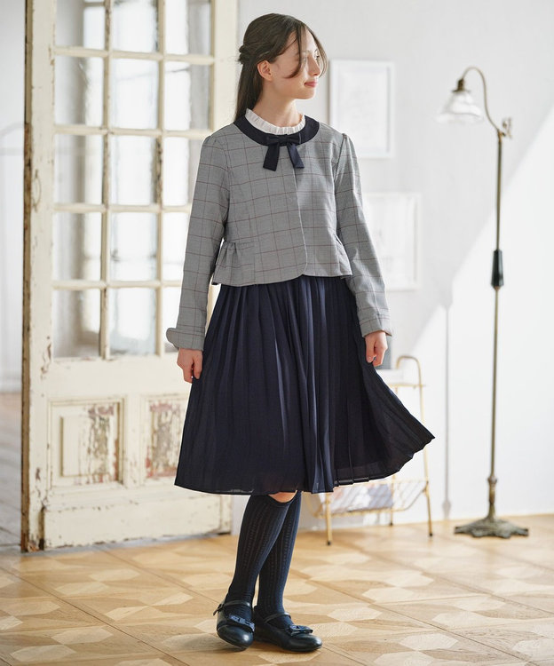 組曲 KIDS 【150-170㎝】グレンチェックジャケット＆プリーツワンピース セット ネイビー×チェック系
