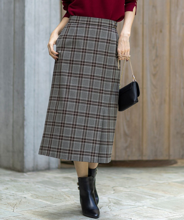 ANY SIS L ビューティサーモ2WAYストレッチチェック スカート グレータータン