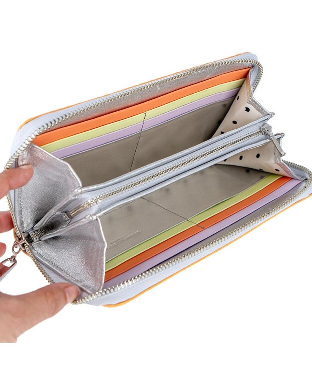 tsumori chisato CARRY キラネコフラワー ラウンドファスナー長財布 グレー