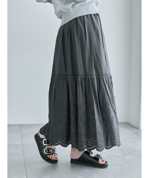 Te chichi エンブロイダリーティアードスカート チャコールグレー