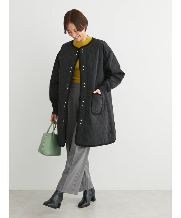 Green Parks キルティングミドル丈コート Black