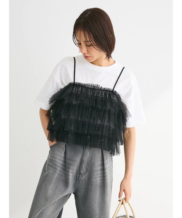 Green Parks ・ＥＬＥＮＣＡＲＥ　ＤＵＥ　２ｗａｙラメチュールフリルキャミ Black