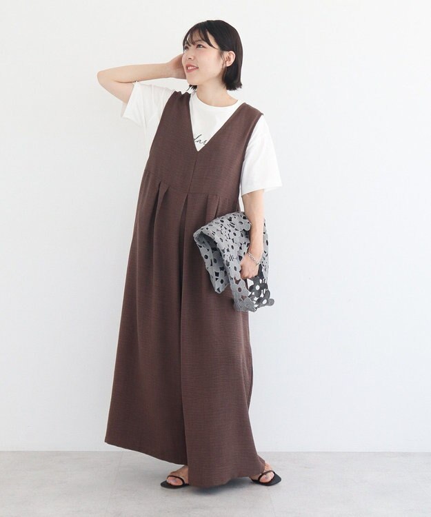 Green Parks 接触冷感麻調ゆったりサロペット Brown