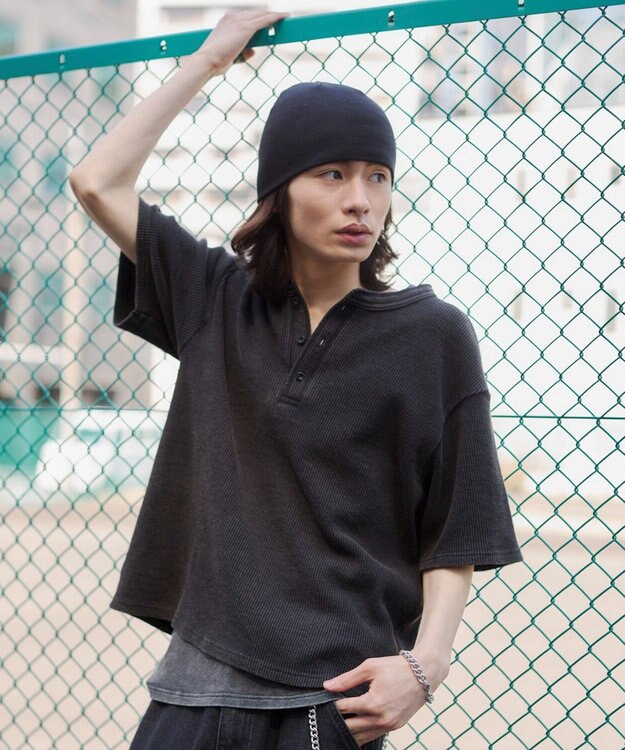 WEGO 【ユニセックス着用ITEM/MLサイズ展開】ワッフルヘンリーネックT（SS） ブラックその他