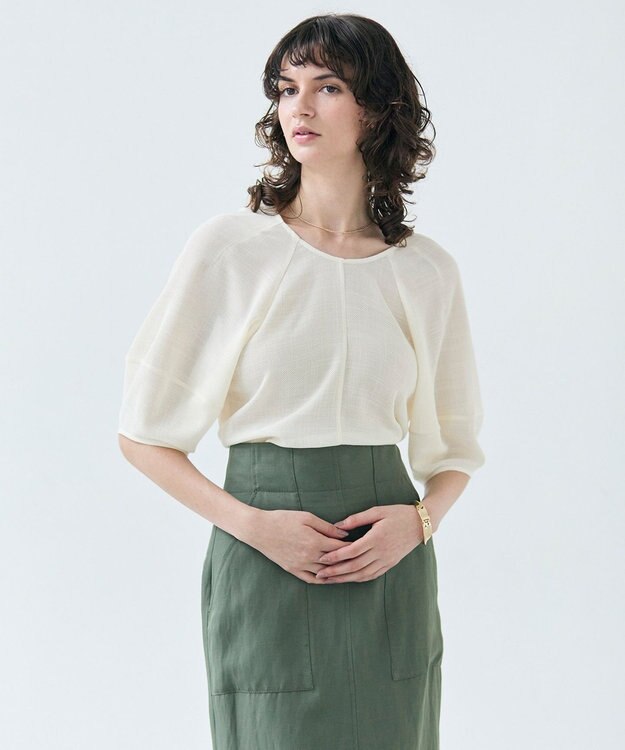 BEIGE， 【洗える・吸水速乾・防シワ】LIATRIS / バックリボンハーフスリーブブラウス Meringue