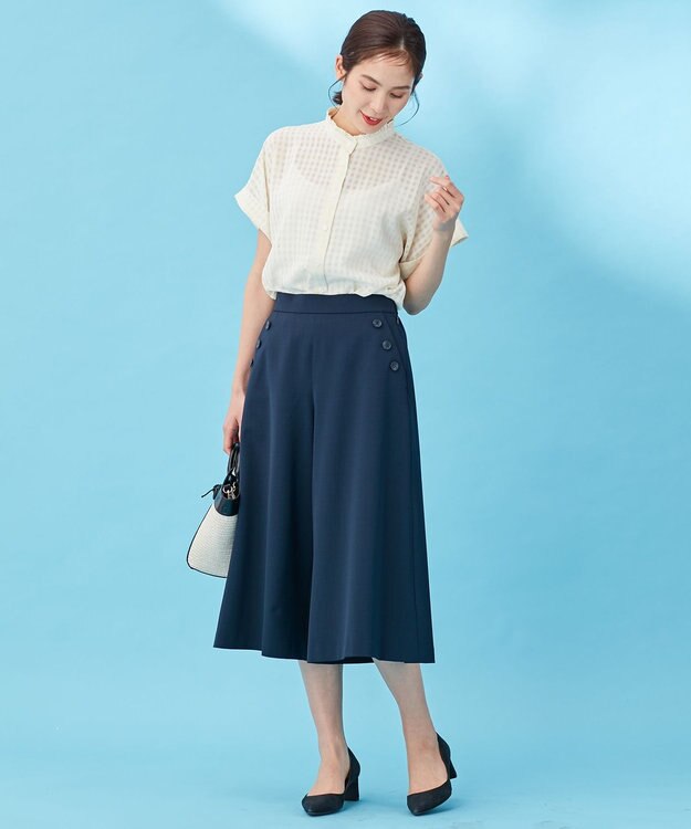 組曲 【洗える】ライトツイルストレッチセーラー パンツ ネイビー系