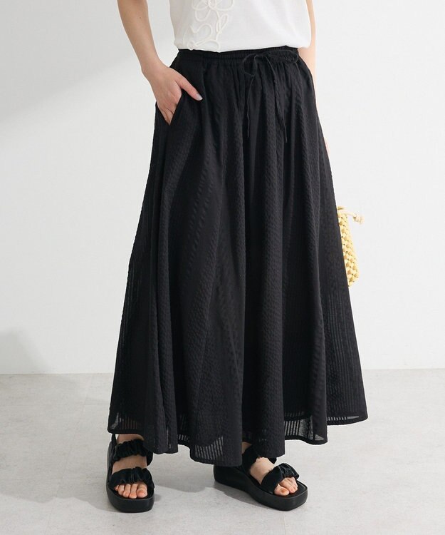 Green Parks Ｉ　シアーサッカーギャザースカート Black