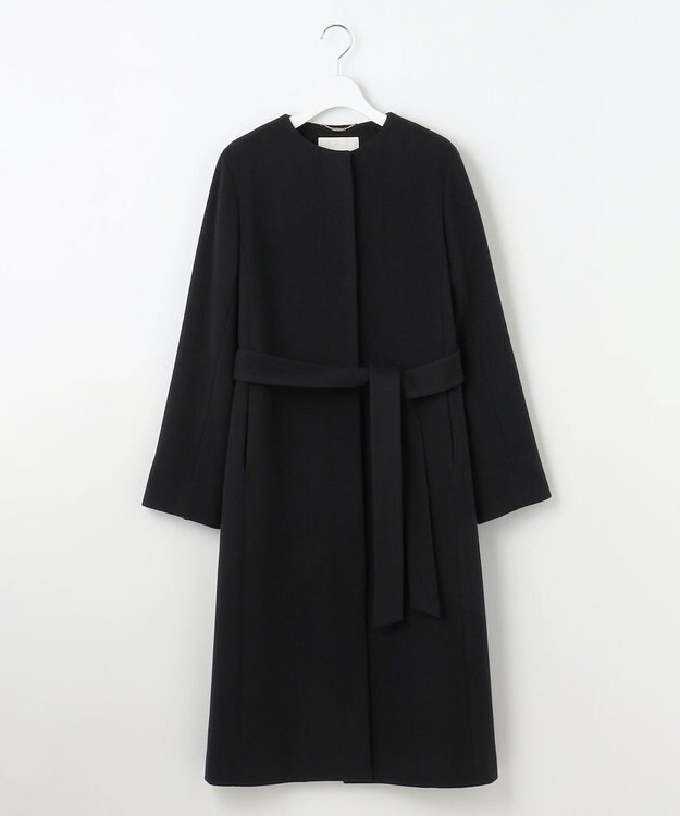 自由区 S シャルムビーバーノーカラーロング コート ブラック