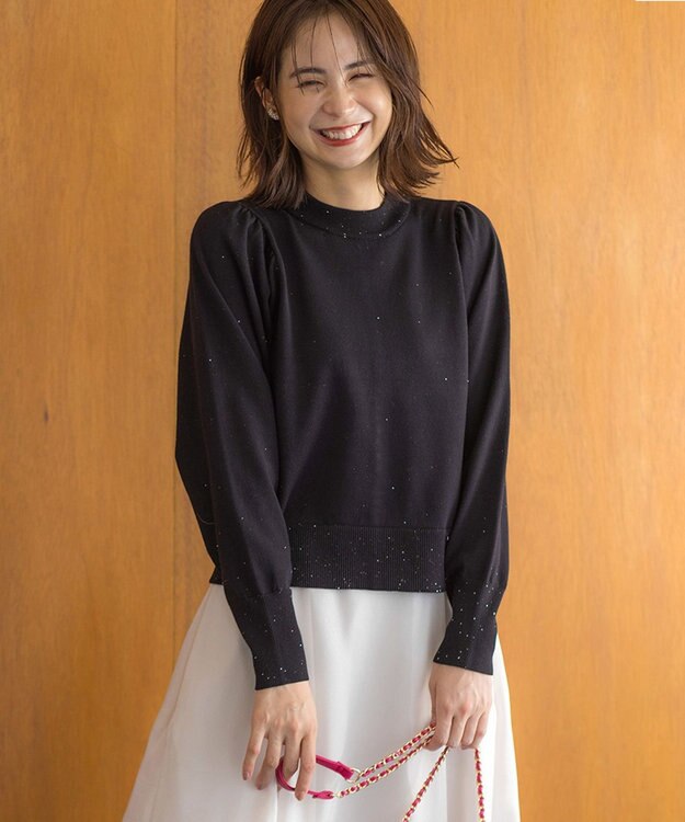 組曲 【WEB限定】ELENAスパンコールバックパール ニット ブラック系