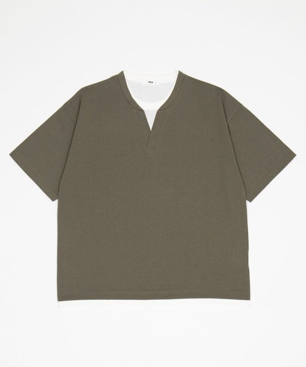 WEGO 【ユニセックス着用ITEM】キーネックフェイクレイヤードT（SS） カーキ