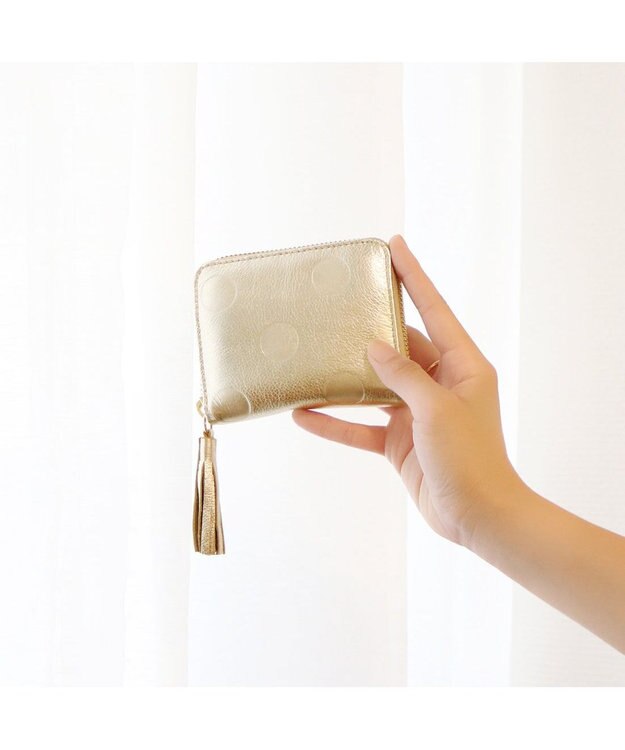 UNBILLION ペルケ perche / ドット型押し・ジャバラカードウォレット ゴールド