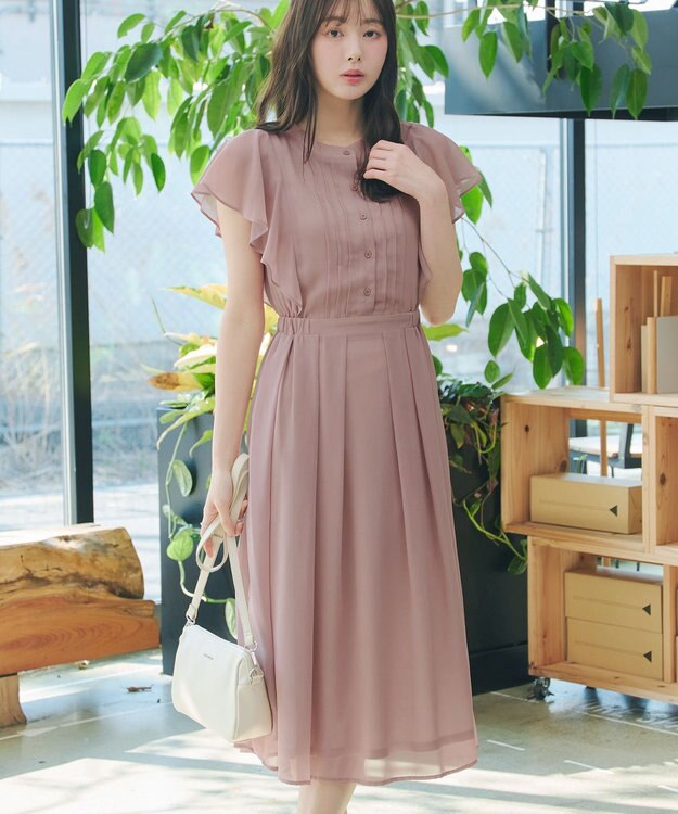 Tiaclasse L 【新色追加】フレアスリーブワンピース ピンク