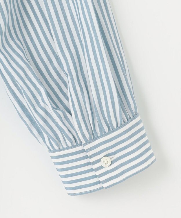 J.PRESS LADIES 【洗える】コットンアセVis ストライプ シャツカラー ブラウス ダルブルー系1