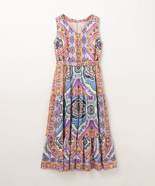 GRACE CONTINENTAL パネルプリントティアードワンピース オレンジ