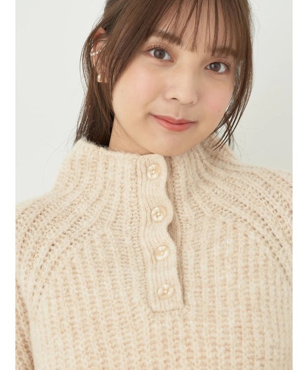 earth music&ecology フワフワＭＩＸハイネックショートニット Light Beige