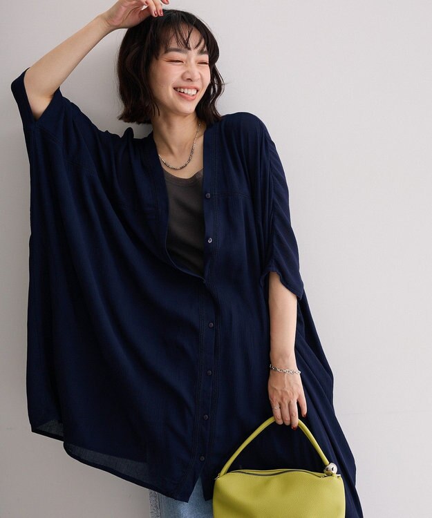 Green Parks ハシゴレースレーヨンクレープチュニック Navy