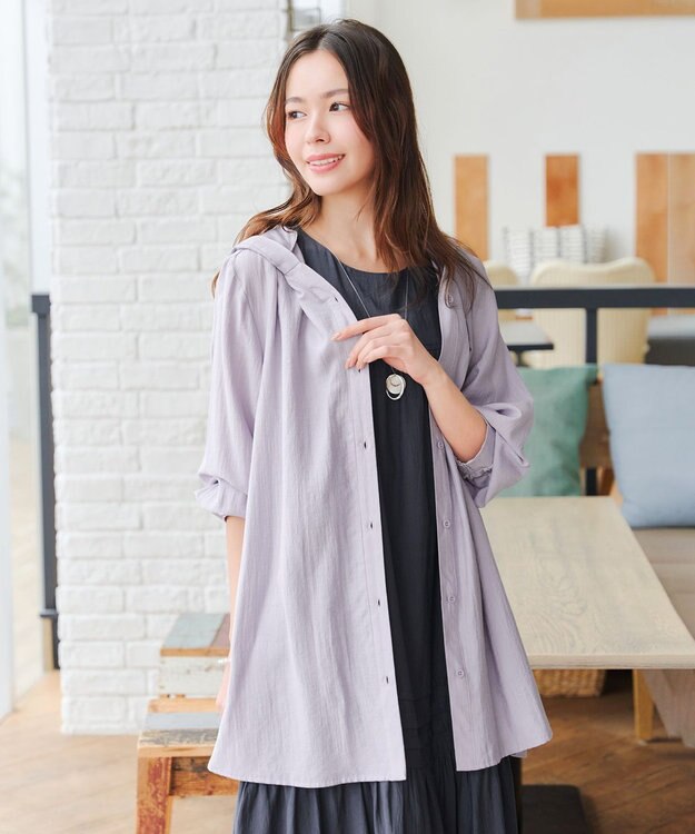 Tiaclasse L 【洗える】フード付きフレアチュニック ラベンダー